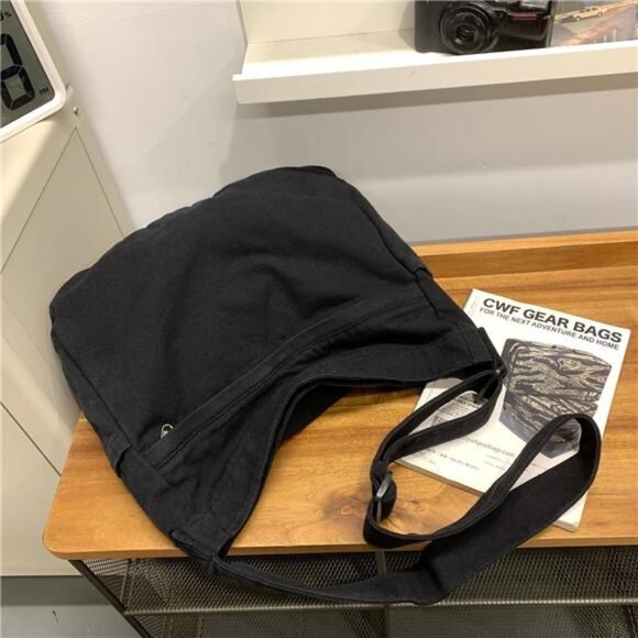 Canvas Shoulder Bag for Women Black - Picture 6 of 6